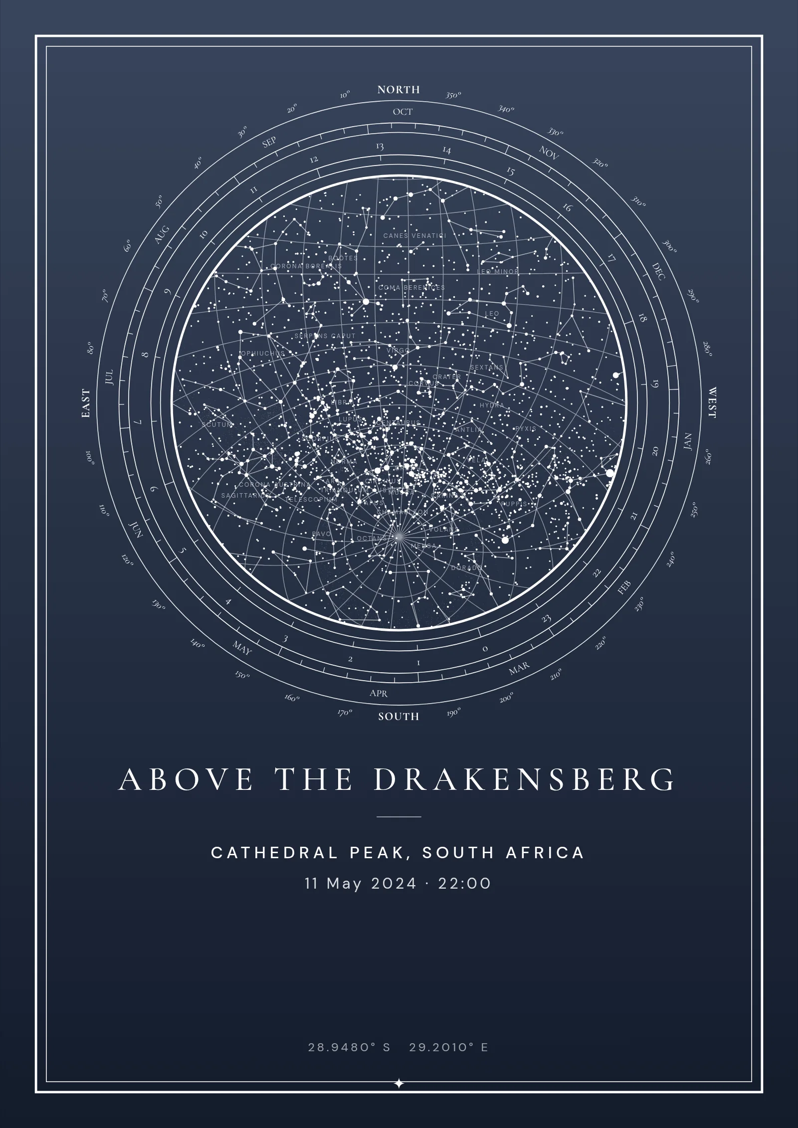 Evernight Star with constellation names: Above the Drakensberg, Cathedral Peak